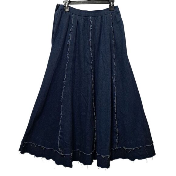 Vintage Liz E Parker Old West Praire Boho Denim Frayed Maxi Skirt Texas Sz 12 - Picture 1 of 15
